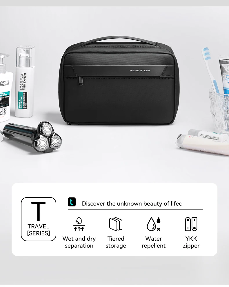 MARK RYDEN Travel Toiletry Bag with Hook, Water Repellent PU Oxford Dopp Kit with Multi-compartment for Men Women