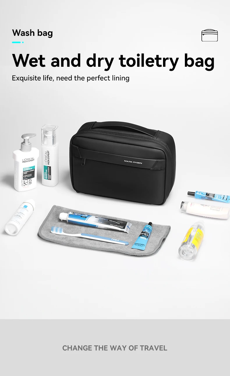 MARK RYDEN Travel Toiletry Bag with Hook, Water Repellent PU Oxford Dopp Kit with Multi-compartment for Men Women