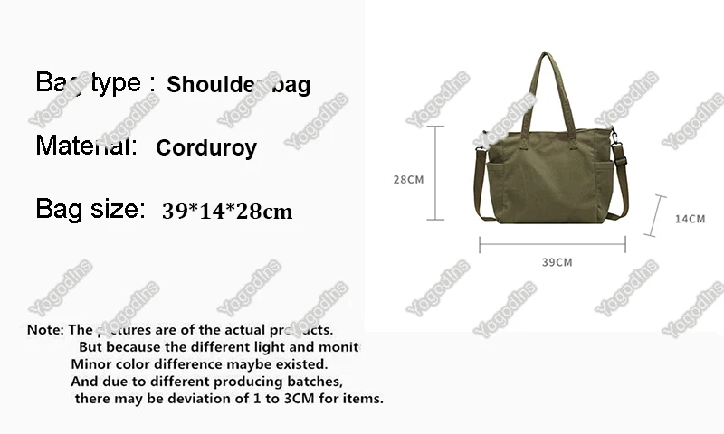 Women Corduroy Tote Bag Casual Multi Pocket Handbag Adjustable Strap Crossbody Sling Bag Zipper Shoulder Bag Fall Winter Bag
