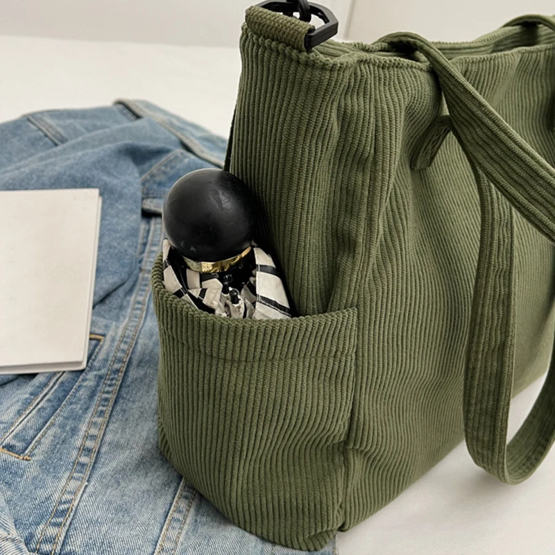 Women Corduroy Tote Bag Casual Multi Pocket Handbag Adjustable Strap Crossbody Sling Bag Zipper Shoulder Bag Fall Winter Bag