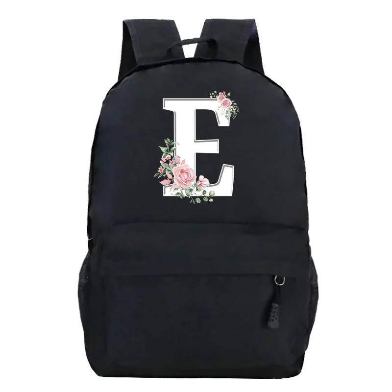 College Student Ladies Pink Floral Alphabet White Print Backpack Women Flower Harajuku SchoolBags Female Rose Letter Shouder Bag