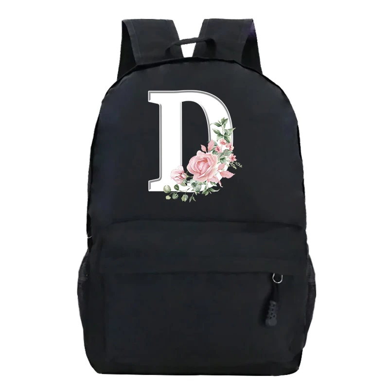 College Student Ladies Pink Floral Alphabet White Print Backpack Women Flower Harajuku SchoolBags Female Rose Letter Shouder Bag