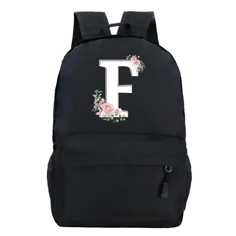 College Student Ladies Pink Floral Alphabet White Print Backpack Women Flower Harajuku SchoolBags Female Rose Letter Shouder Bag