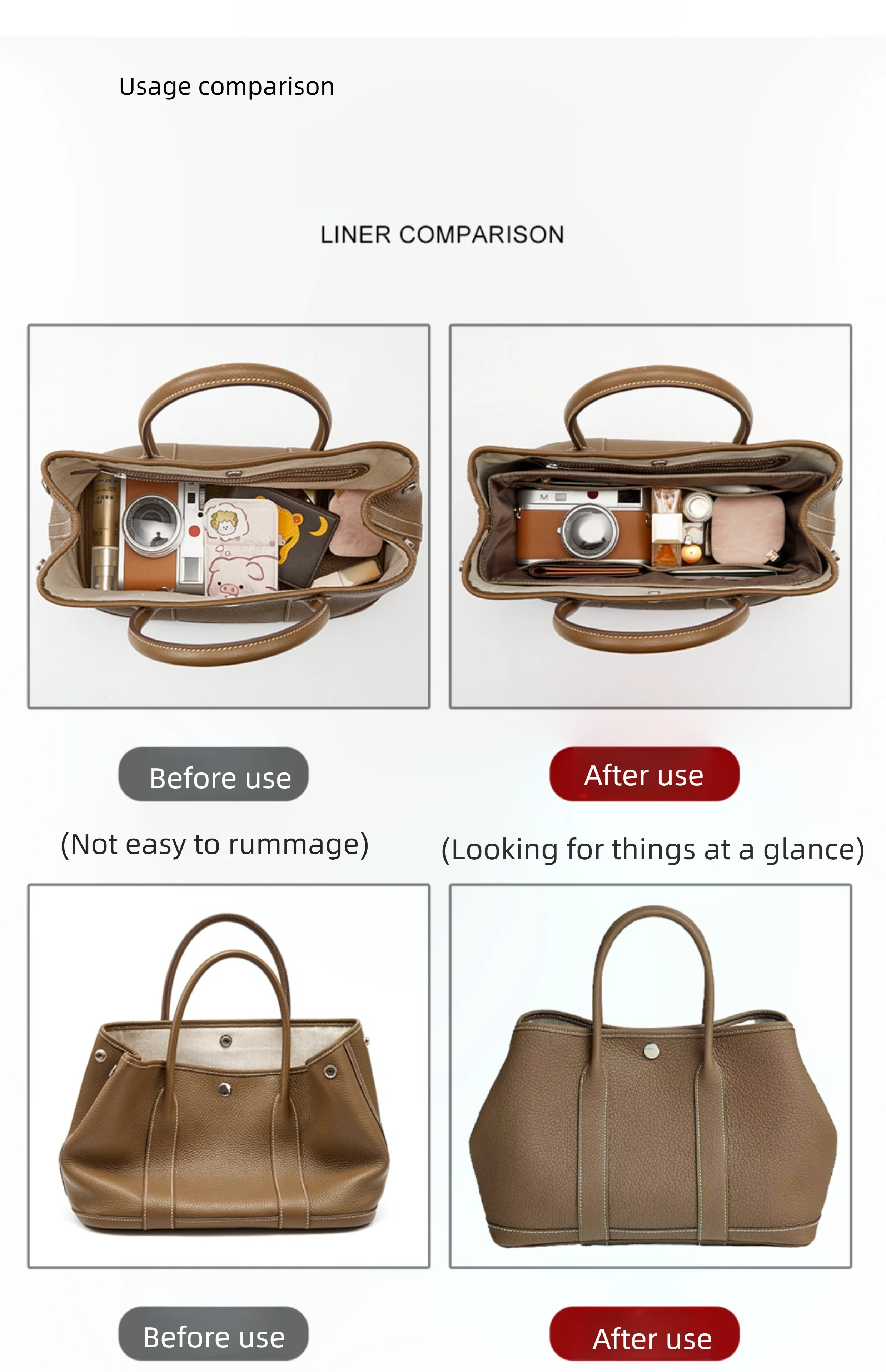 Bag organizer insert for Garden Party 30 36 nylon storage durable bag support storage inner modification bag accessories