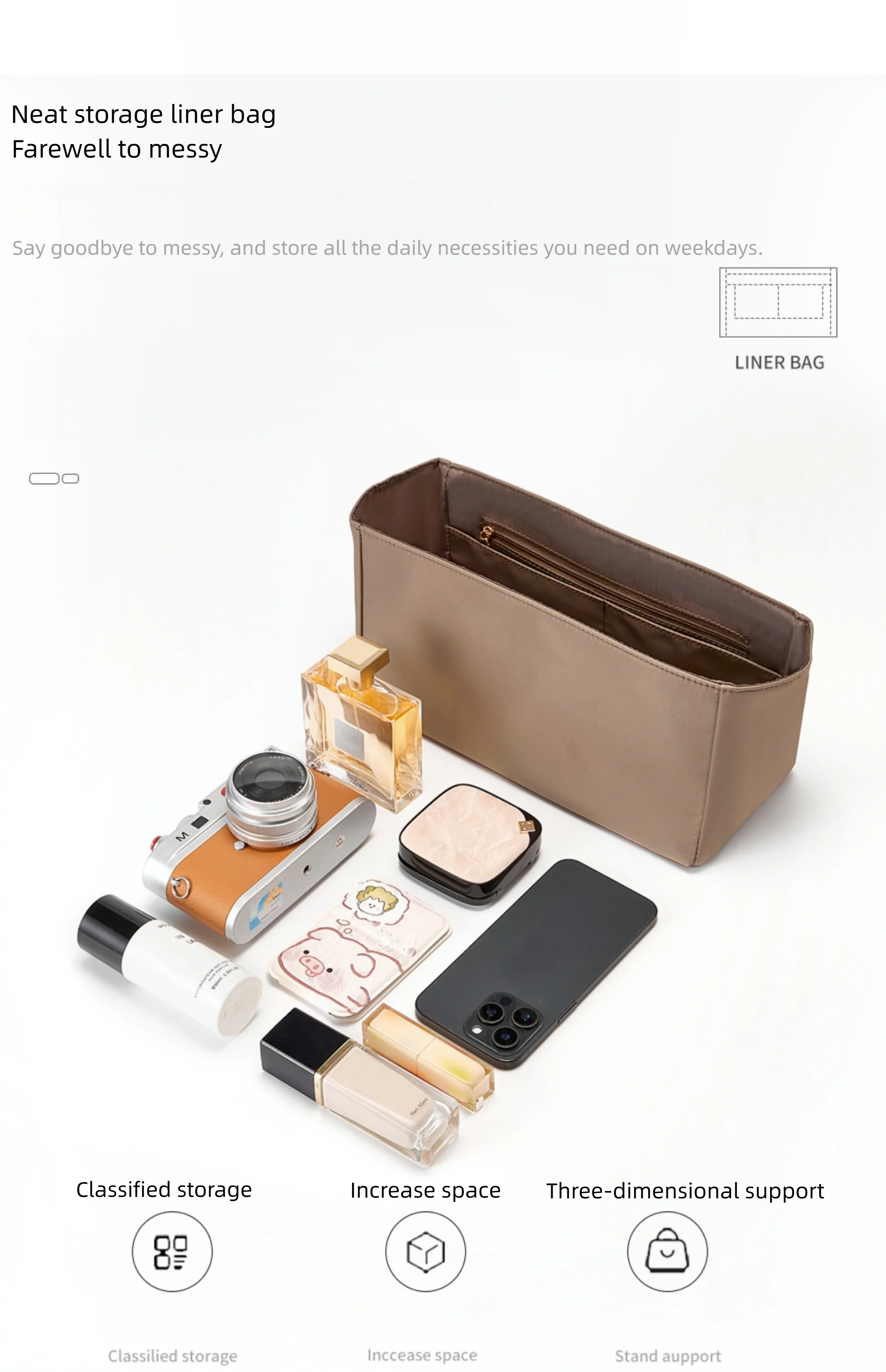 Bag organizer insert for Garden Party 30 36 nylon storage durable bag support storage inner modification bag accessories