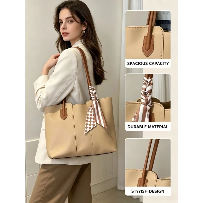 Korean Fashion Large-Capacity Tote Bag for Women Simple Commuter Shoulder Handbag Niche Texture Spring/Summer 2026