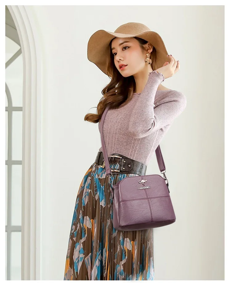 Fashionable Three Interlayer Synthetic Leather Crossbody Bag with Polyester Lining, Stylish Square Single Shoulder Bag for Women