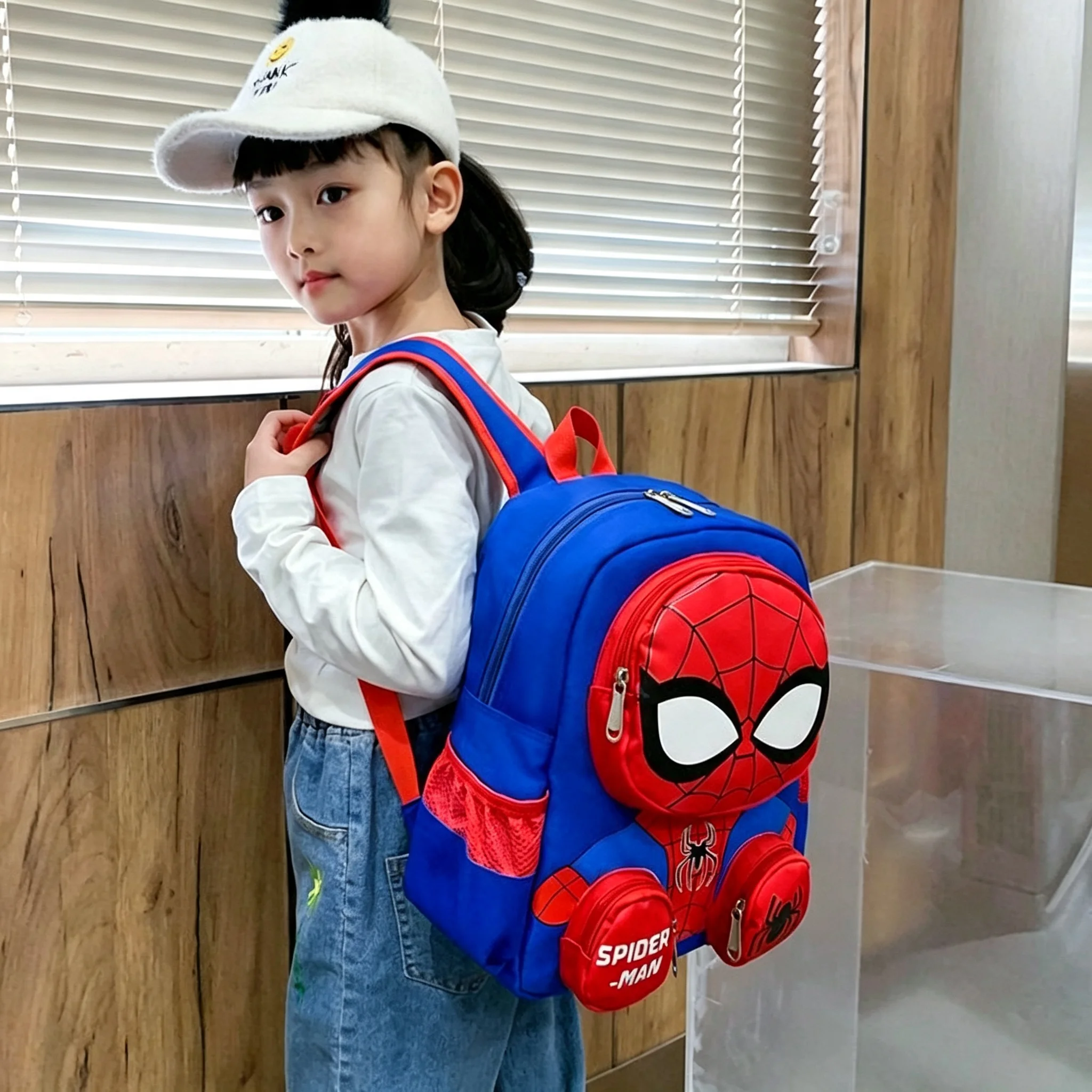 1Pc Mesuca 3D Little Spider Kids Backpack, Cartoon Supes Kindergarten School Bag, Boys Light‑Weight Oxford Cloth Shoulder Bookbag With Small Coin Pouches, Children Daily Travel Backpack Gift