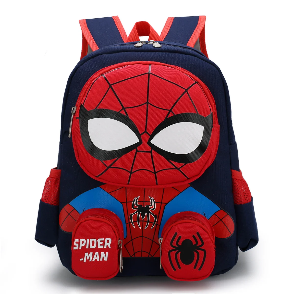 1Pc Mesuca 3D Little Spider Kids Backpack, Cartoon Supes Kindergarten School Bag, Boys Light‑Weight Oxford Cloth Shoulder Bookbag With Small Coin Pouches, Children Daily Travel Backpack Gift