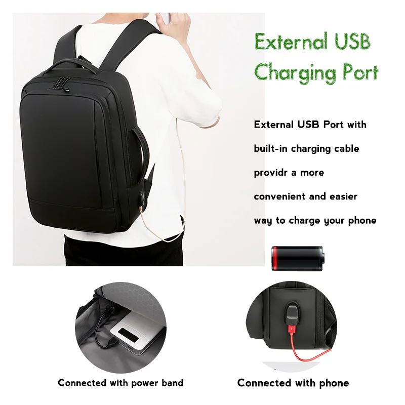 1Pcs Expandable Travel Backpack, Business casual men's backpack,with USB charging,waterproof fabric,suitable for daily commuting