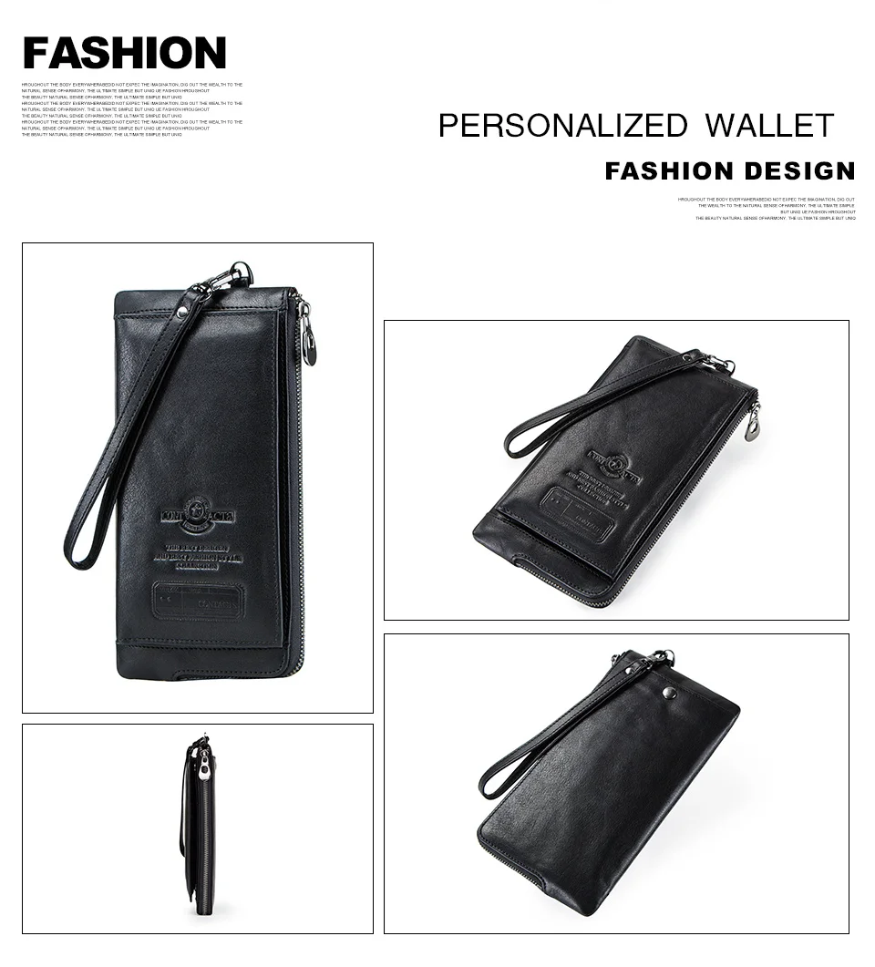 CONTACT'S Genuine Leather Long Wallet for Men Bifold Zipper Men's Wallet Card Holder Coin Purse Money Clip Women's Purse Handbag