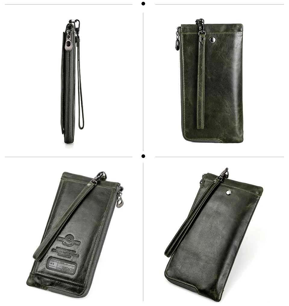 CONTACT'S Genuine Leather Long Wallet for Men Bifold Zipper Men's Wallet Card Holder Coin Purse Money Clip Women's Purse Handbag