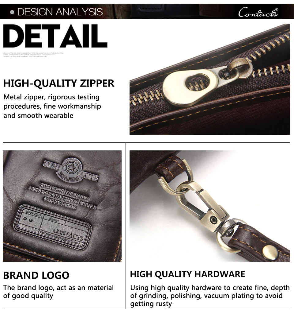 CONTACT'S Genuine Leather Long Wallet for Men Bifold Zipper Men's Wallet Card Holder Coin Purse Money Clip Women's Purse Handbag