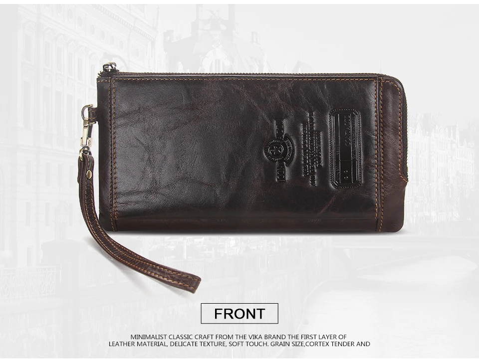 CONTACT'S Genuine Leather Long Wallet for Men Bifold Zipper Men's Wallet Card Holder Coin Purse Money Clip Women's Purse Handbag