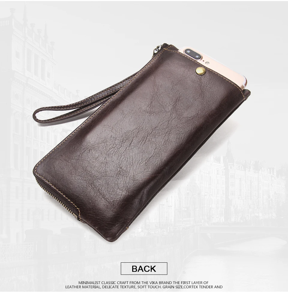 CONTACT'S Genuine Leather Long Wallet for Men Bifold Zipper Men's Wallet Card Holder Coin Purse Money Clip Women's Purse Handbag