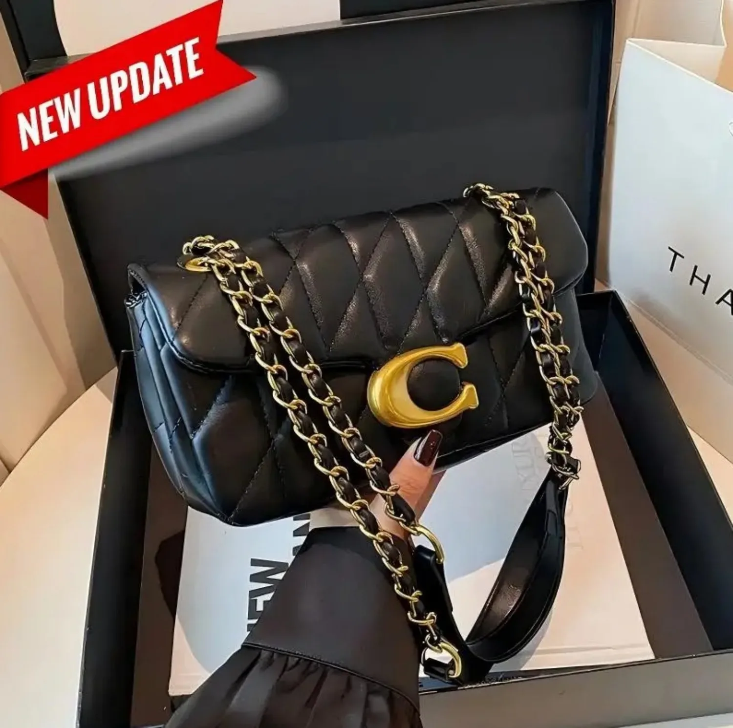 2026 New Women's Fashionable Light Luxury Large Capacity Classic Handbag, Gold Chain Single Shoulder Diagonal Cross Bag for Girl