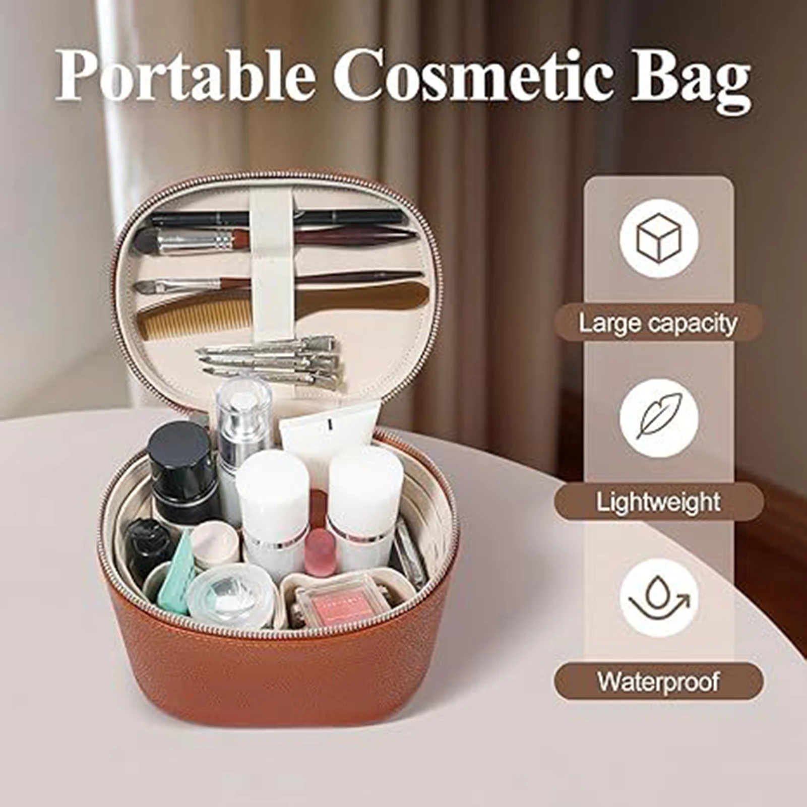 Portable Cosmetic Bag Organizer Large Capacity Travel Makeup Case Organizer for Storage Lipstick Eyebrow Pencil Cosmetics