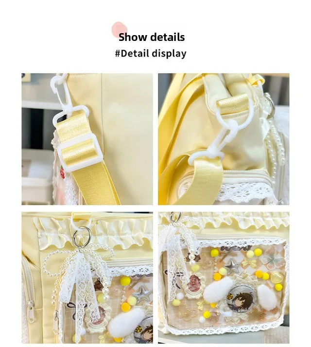 Kawaii Ita Bag for Anime Pins Transparent Window Tote Bag Sweet Lolita Lace Shoulder Bag Large Capacity Handbag for Girls