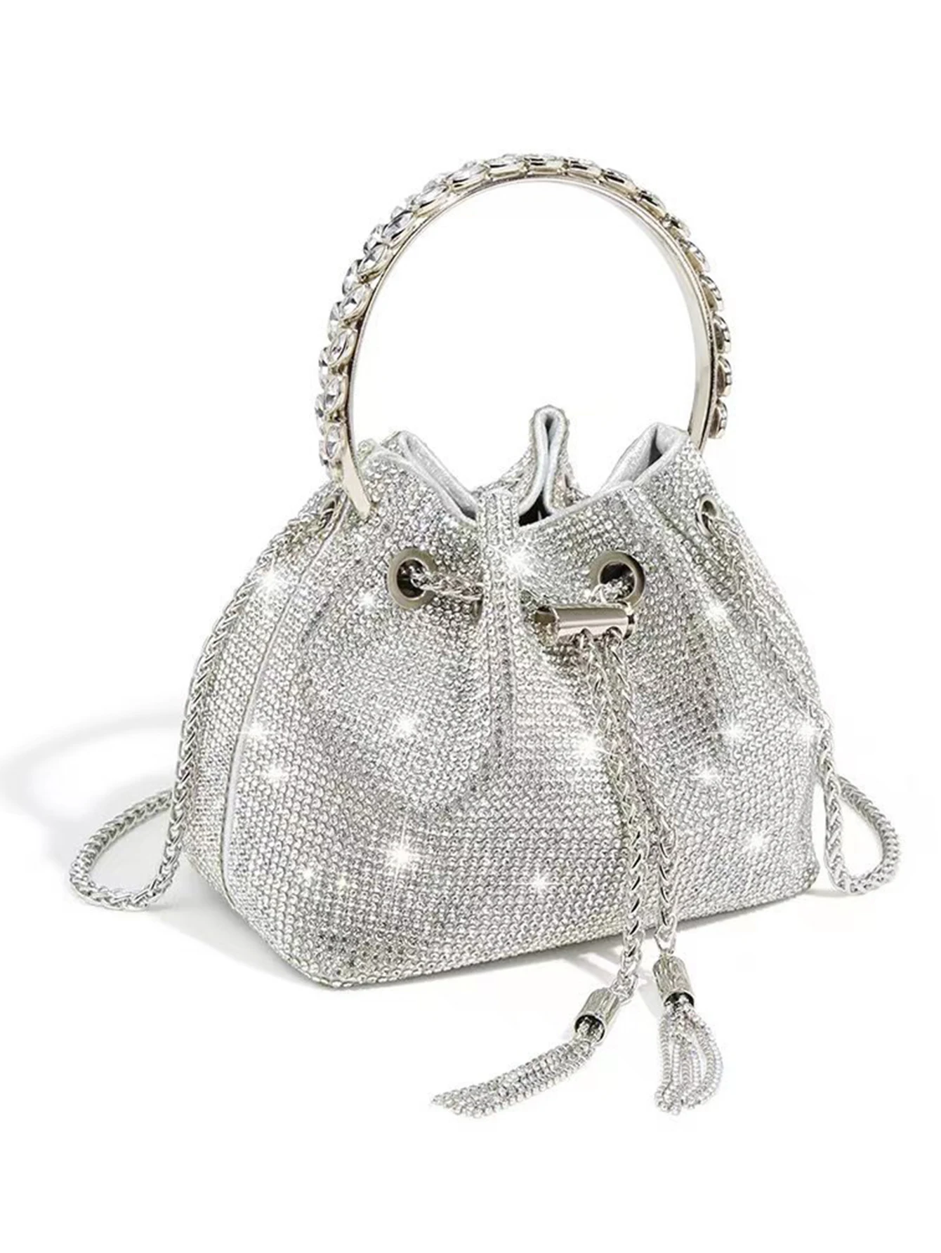 Fashion Rhinestone Handbag Women Prom Clutch Purse Shoulder Crossbody Bags Ladies Glitter Totes Bags Bucket Bag Dinner Package