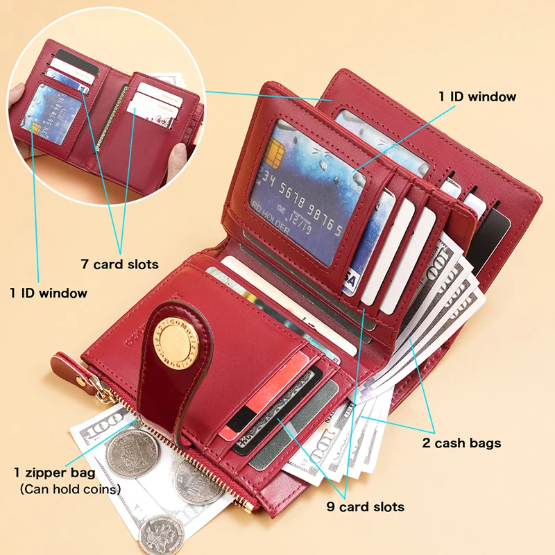 Luxury Designer Wallet for Women Portable Short Bags RFID Blocking Card Holder Purses with Zip Leather Wallets and Handbags