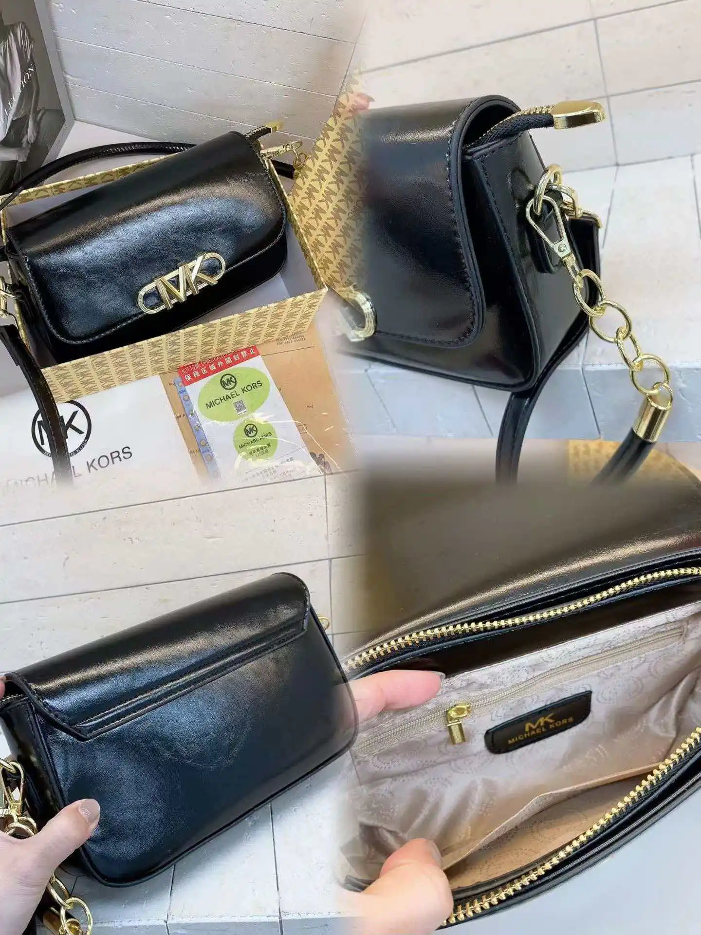Michael Kors Women's Chain Bag, New Summer Black Shoulder Bag, Women's Flap Phone Bag
