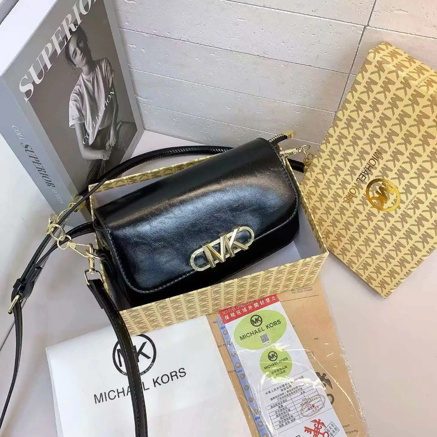 Michael Kors Women's Chain Bag, New Summer Black Shoulder Bag, Women's Flap Phone Bag