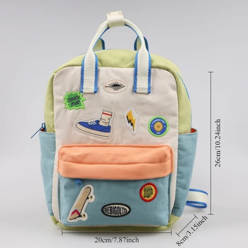 2026 New Cute Kids Backpack Lightweight Canvas Toddler School Bag with Top Handle and Front Pocket for Preschool Boys and Girls