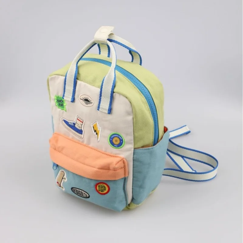 2026 New Cute Kids Backpack Lightweight Canvas Toddler School Bag with Top Handle and Front Pocket for Preschool Boys and Girls