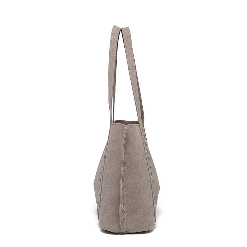 Suede Polka Dot Metal Studded Shoulder Bag with Matching Purse,Women Rivet Underarm Tote Bag,Large Solid Vintage Women Handbag