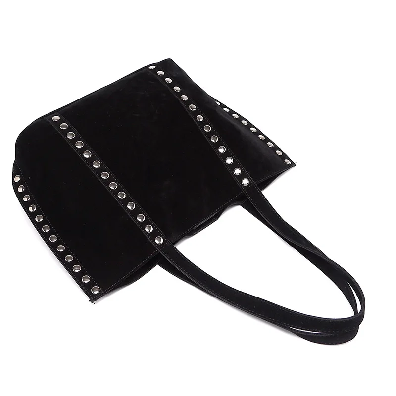 Suede Polka Dot Metal Studded Shoulder Bag with Matching Purse,Women Rivet Underarm Tote Bag,Large Solid Vintage Women Handbag