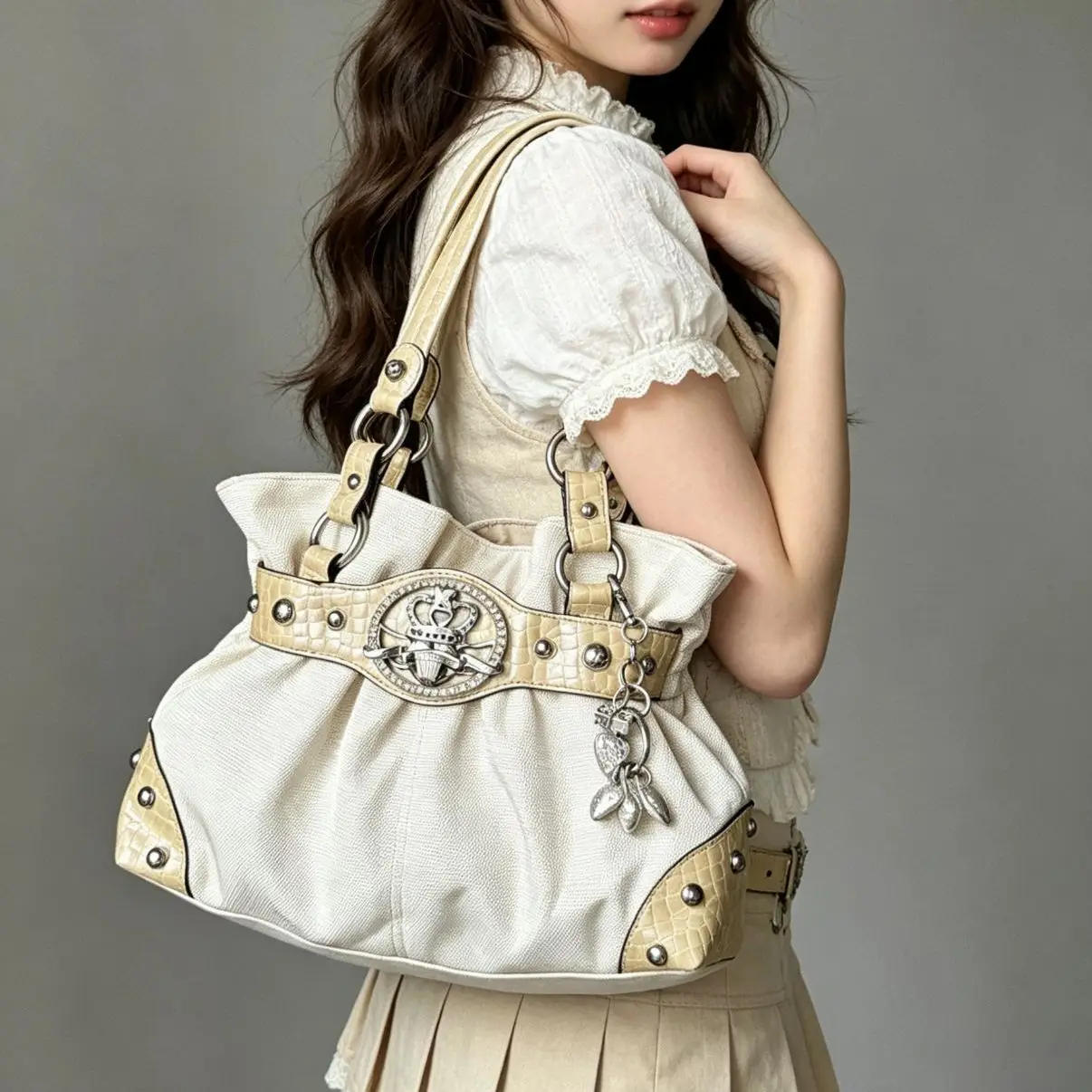 Sweet Cool Green Underarm Bag Y2k Hot Girls Pu Leather Large Capacity Shoulder Tote Bag Women Fairycore Aesthetic Handbag Chic
