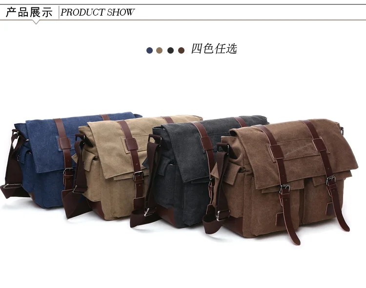 Canvas Men Business Messenger Bags for Men Shoulder Bag Vintage Canvas Crossbody Pack Retro Casual Office Travel Bag