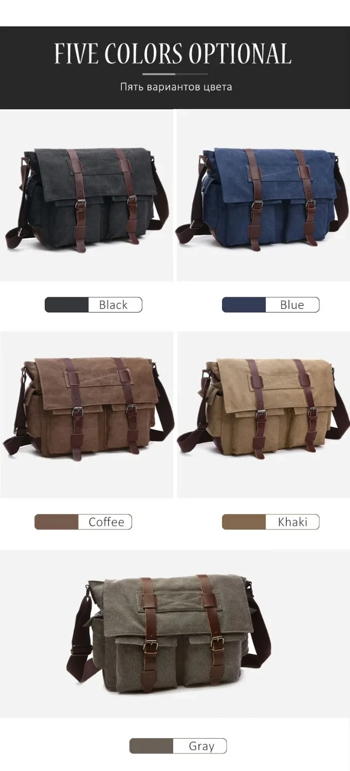 Canvas Men Business Messenger Bags for Men Shoulder Bag Vintage Canvas Crossbody Pack Retro Casual Office Travel Bag