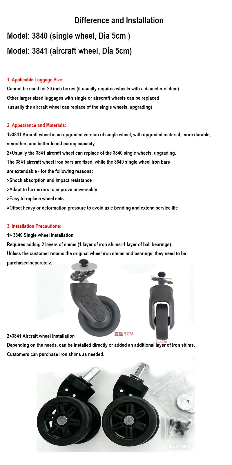 Delsey 3840 Travel Luggage Trolley Case Replacement Wheel Wear-Resistant Suitcase Pull Baggage Box Sliding Roller