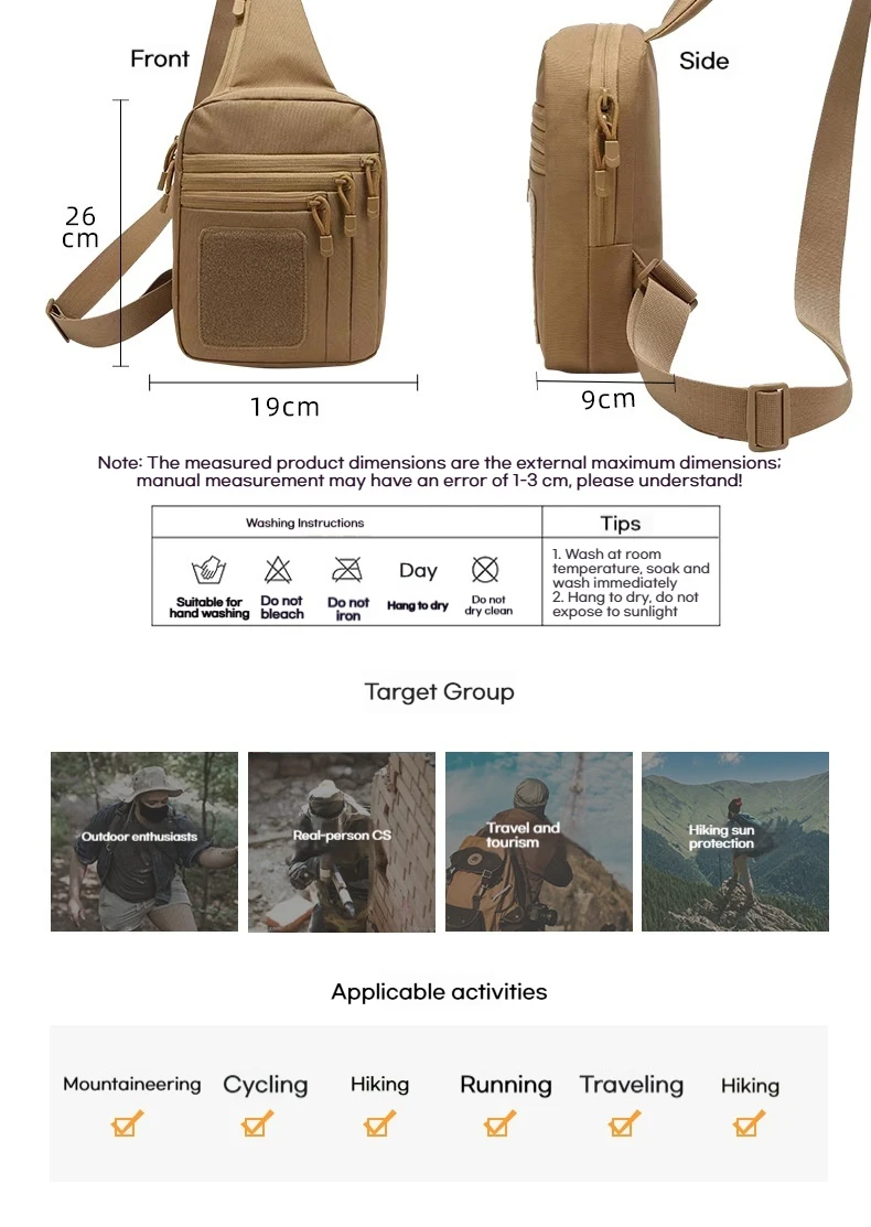 Tactical Shoulder Chest Bag Pistol Holster Concealed Carry Sling Crossbody Range Gun Convertible Backpack for Hunting Camping