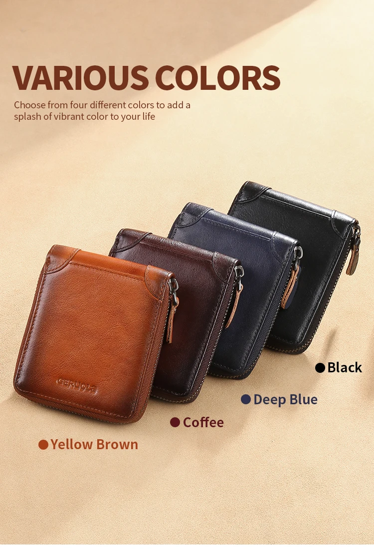Wallet for Men Genuine Leather Zipper Wallet, Change Card Bag, All-in-One Wallet, Trendy Short Clip for Men