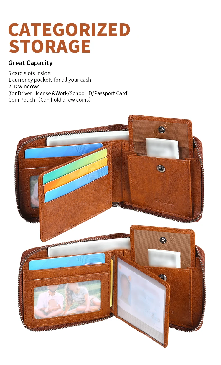 Wallet for Men Genuine Leather Zipper Wallet, Change Card Bag, All-in-One Wallet, Trendy Short Clip for Men