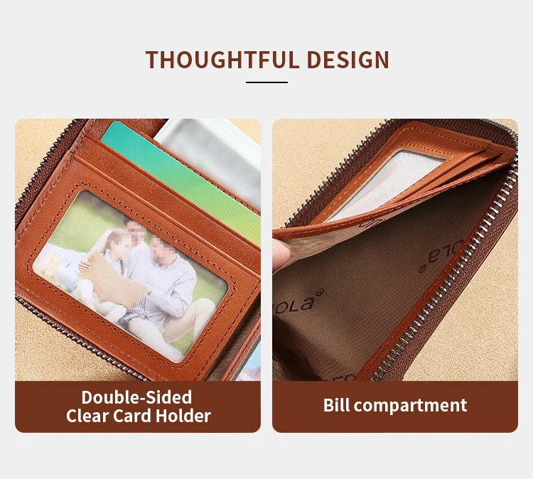 Wallet for Men Genuine Leather Zipper Wallet, Change Card Bag, All-in-One Wallet, Trendy Short Clip for Men