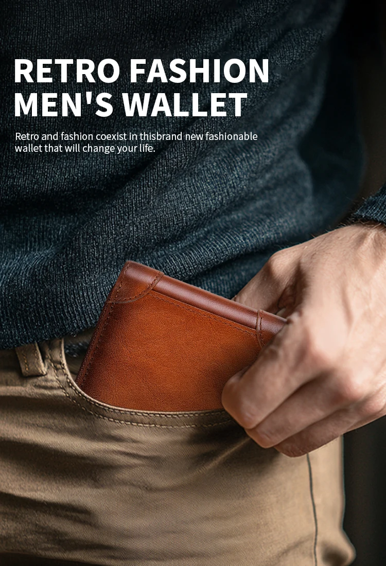 Wallet for Men Genuine Leather Zipper Wallet, Change Card Bag, All-in-One Wallet, Trendy Short Clip for Men