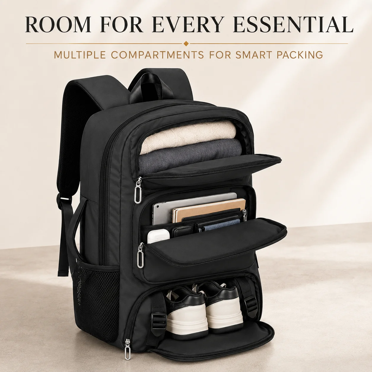 Large Capacity Men's Travel Backpack with Separate Shoe Compartment and Multiple Pockets for Organizing Laptops, a Spacious Backpack Suitable for Business Trips, Vacations, and Daily Commuting