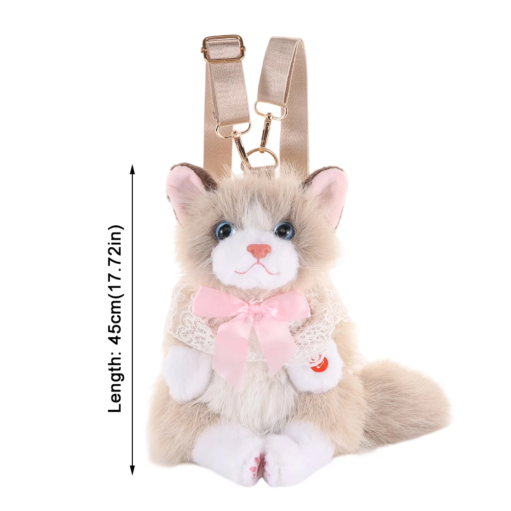 New Realistic Cat Simulated Puppet Cat Backpack Soft Fluffy Cute Cartoon Cat Backpack School Bags Travel Storage