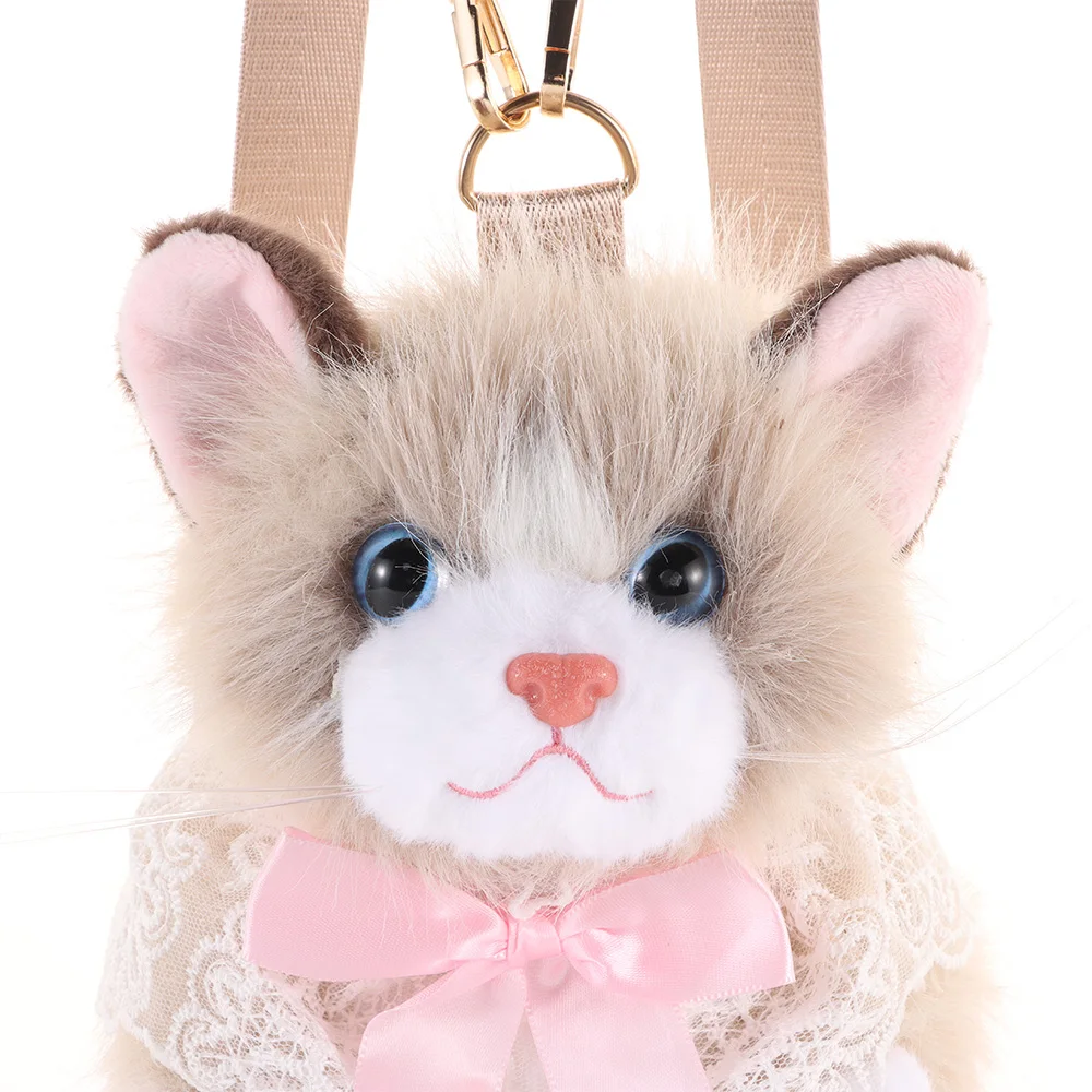 New Realistic Cat Simulated Puppet Cat Backpack Soft Fluffy Cute Cartoon Cat Backpack School Bags Travel Storage