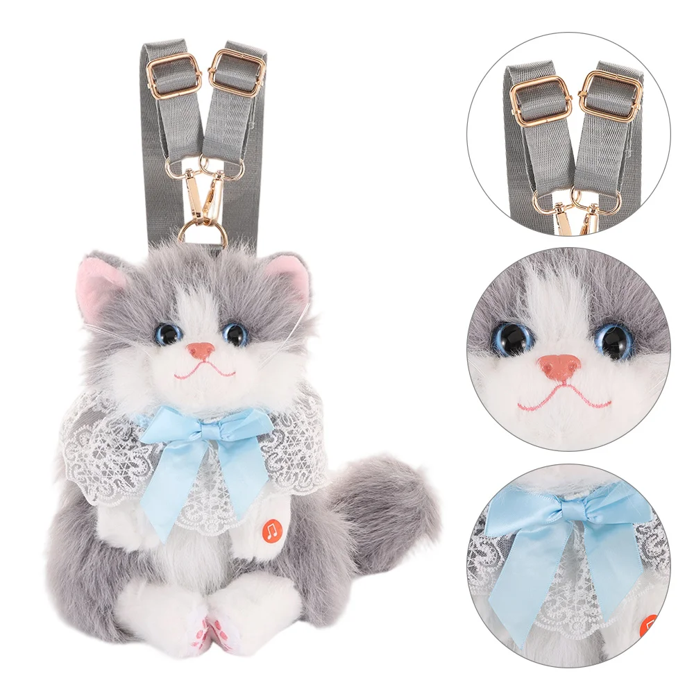 New Realistic Cat Simulated Puppet Cat Backpack Soft Fluffy Cute Cartoon Cat Backpack School Bags Travel Storage
