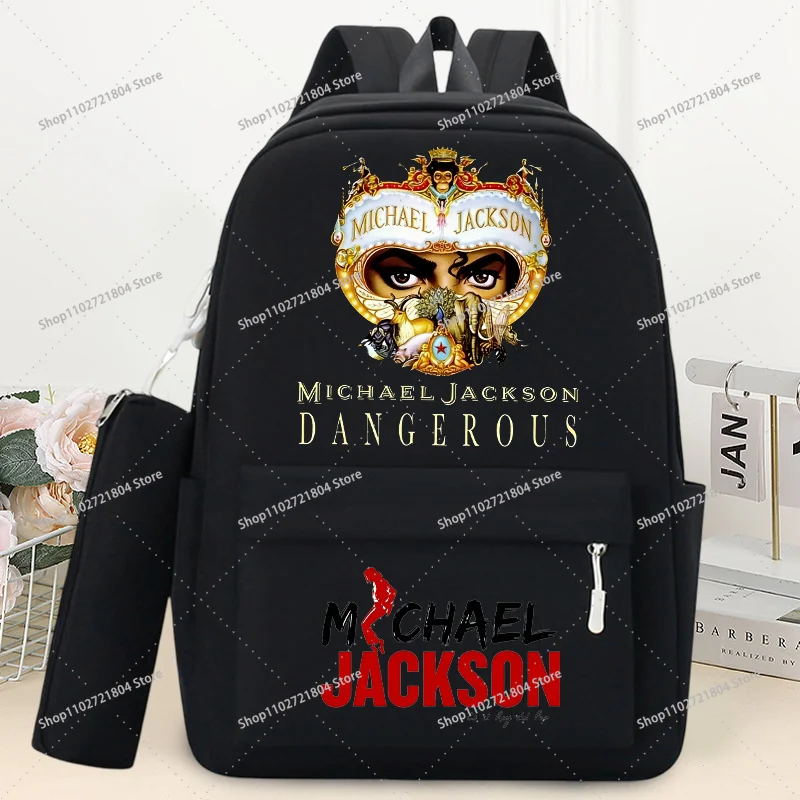 King of Pop Michael Jackson Schoolbag with Pencil Case Anime Printed Fashion Backpack Students Book Stationery Storage Backpacks
