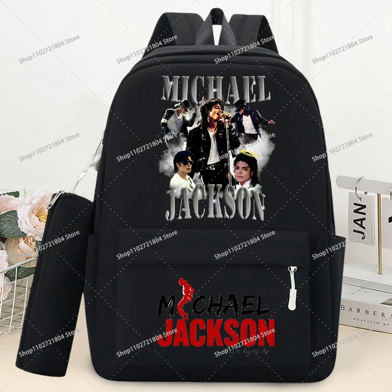 King of Pop Michael Jackson Schoolbag with Pencil Case Anime Printed Fashion Backpack Students Book Stationery Storage Backpacks