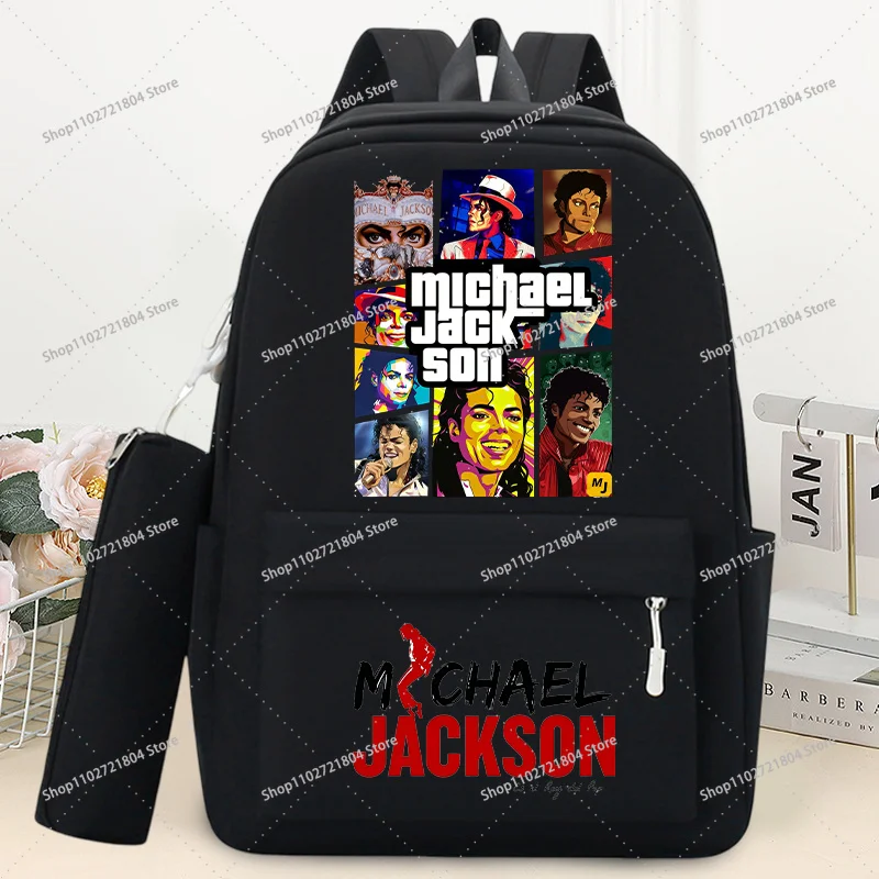 King of Pop Michael Jackson Schoolbag with Pencil Case Anime Printed Fashion Backpack Students Book Stationery Storage Backpacks
