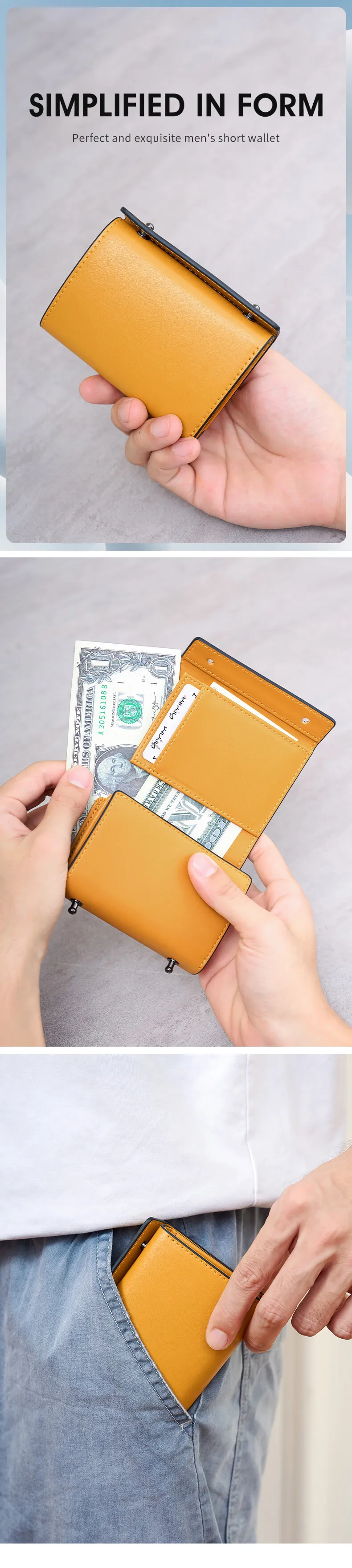 Simple Men's Short Wallet Stylish Business Tri-Fold Credit Card Holder Multi-Functional PU Leather Portable Handbag/Coin Purse
