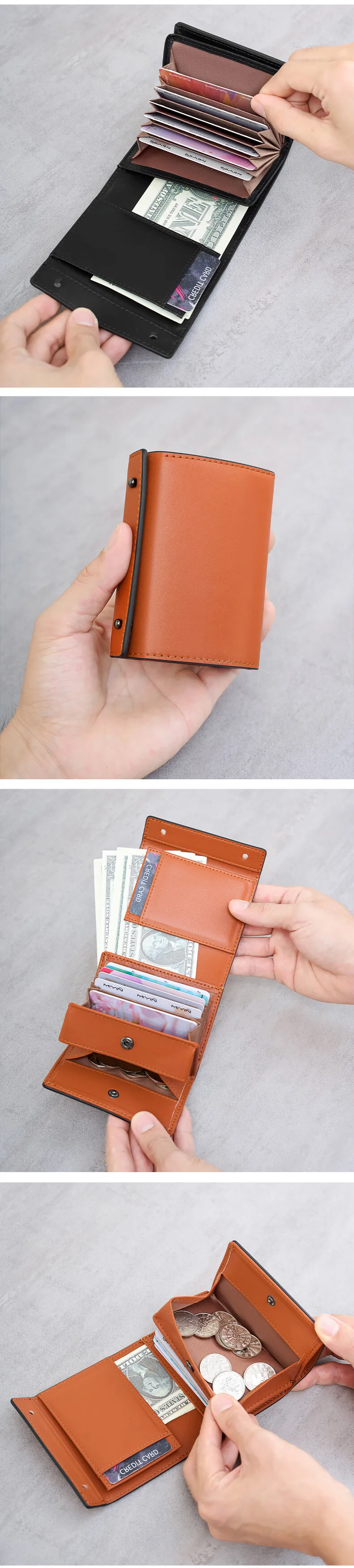 Simple Men's Short Wallet Stylish Business Tri-Fold Credit Card Holder Multi-Functional PU Leather Portable Handbag/Coin Purse