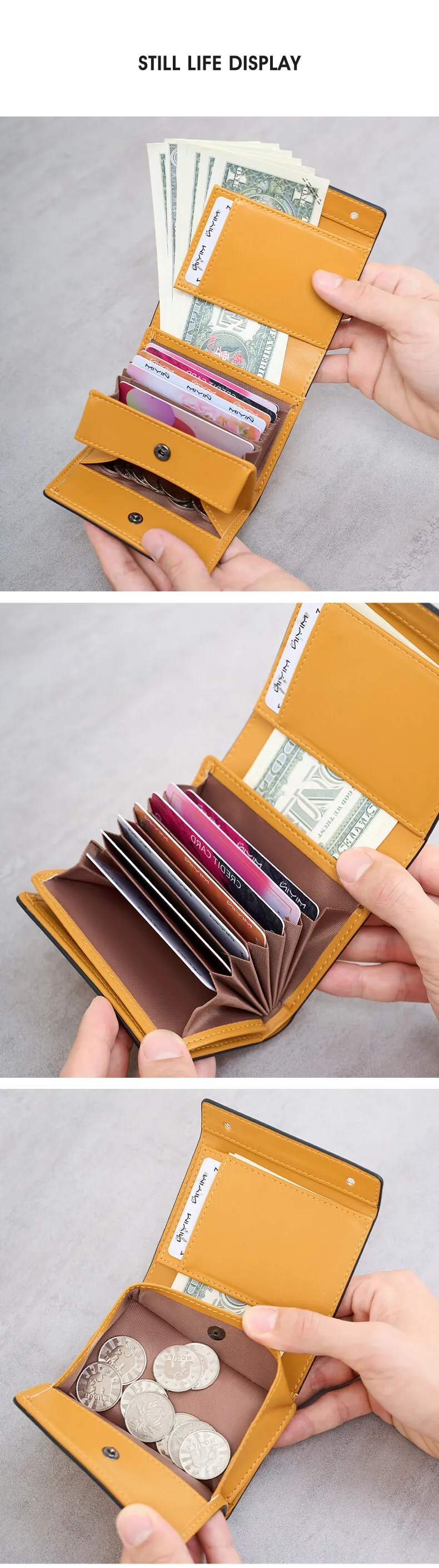 Simple Men's Short Wallet Stylish Business Tri-Fold Credit Card Holder Multi-Functional PU Leather Portable Handbag/Coin Purse