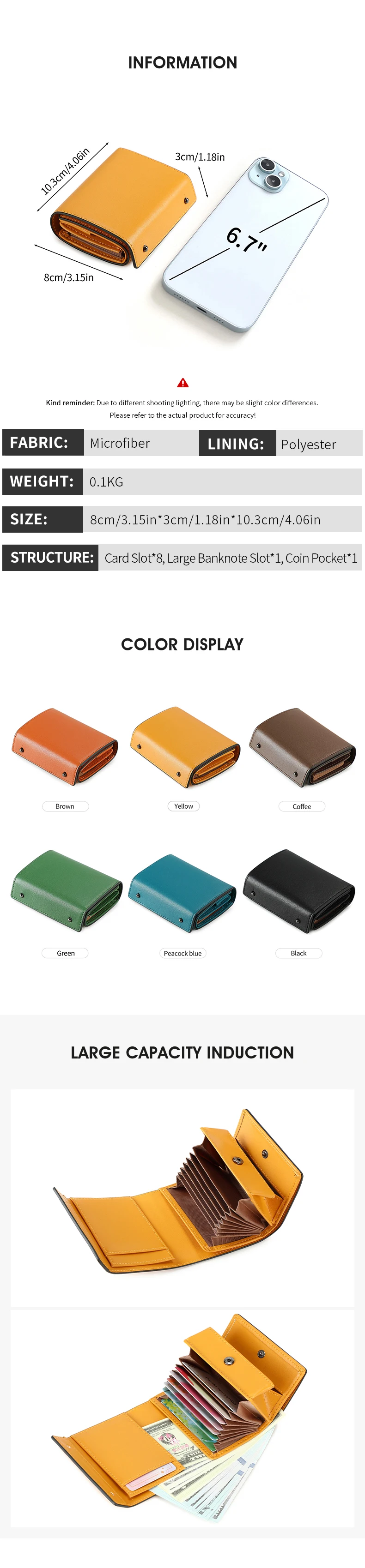 Simple Men's Short Wallet Stylish Business Tri-Fold Credit Card Holder Multi-Functional PU Leather Portable Handbag/Coin Purse